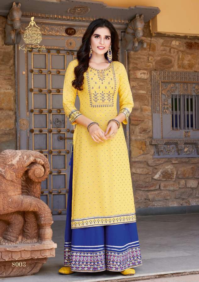 Fashion Label 8 Fancy Ethnic Wear Rayon Embroidery Work Kurti With Bottom Collection